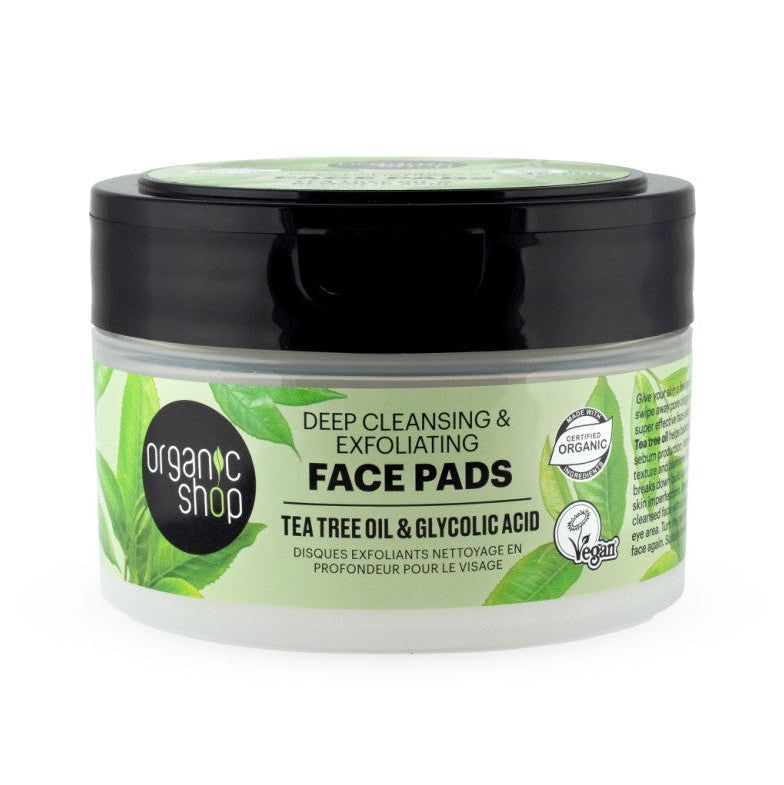 Organic Shop – Tea Tree Oil & Glycolic Acid Purifying Face Pads